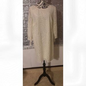TACERA Sugar Off White Lace Overlay  Dress